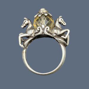 Sterling Silver Citrine Carousel Horses Artisan Ring